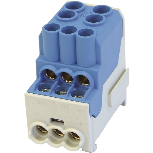Distribusjons Blokk Al/Cu 2x25mm²/6x10mm² UVB 100 Blå Cenika