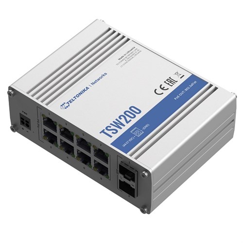 Teltonika TSW200 industriell PoE+ switch 8xGbE IEEE 802.3af/at 240w + 2xSFP