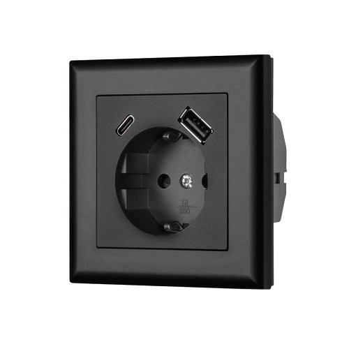 STIKKONTAKT FJORD M/JORD OG USB A+C INNFELT Matt Sort EGANT