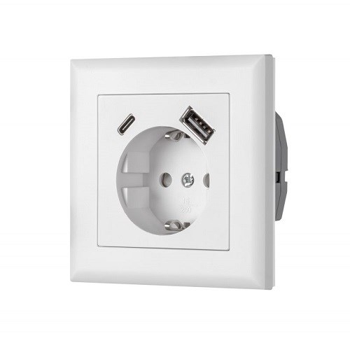 STIKKONTAKT FJORD M/JORD OG USB A+C INNFELT ALPINHVIT EGANT