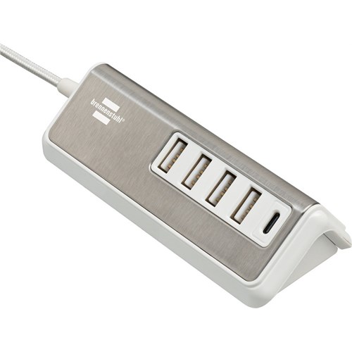 USB LADER 4x USB-A 1 x USB C med tekstil kabel 1,5m B.stål Brennensthul