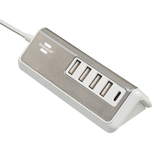 USB LADER 4x USB-A 1 x USB C med tekstil kabel 1,5m B.stål Brennensthul