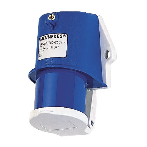 Apparatinntak 216-6 16A 230V m/lokk 2-fas påvegg Blå IP44 M847 Mennekes