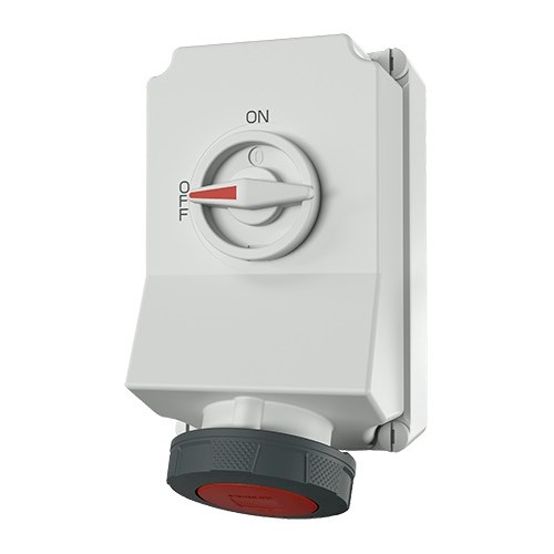 Stikkontakt rundstift interlocked m/bryter DUO 463-6 400V IP67 5113A
