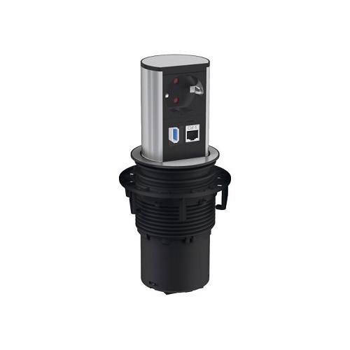 ELEVATOR NEDFELLBAR MED 1 Stikkontakt + 1xUSB 3.0 + 1xCAT6A B.Stål