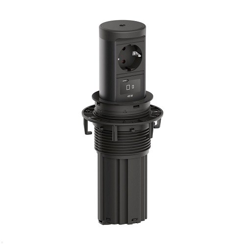 Elevator 2 Nedfellbar M/1 Stikk+Dobbel USB C Lader +trådløs lading Stål IP54