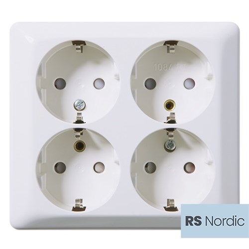 STIKKONTAKT 4 Veis Quatro Med Jord Påvegg NORDIC HVIT Elko