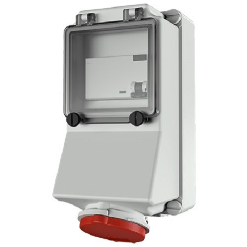 Stikkontakt rundstift 316-6 16A 400V påv. Rød 4p m/jordfeilbryter IP44 7126