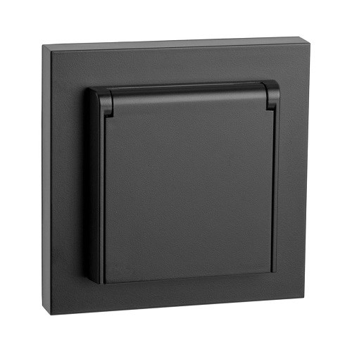 STIKKONTAKT ENKEL MED LOKK INNFELT Sort IP44 77131 Sg Armaturen