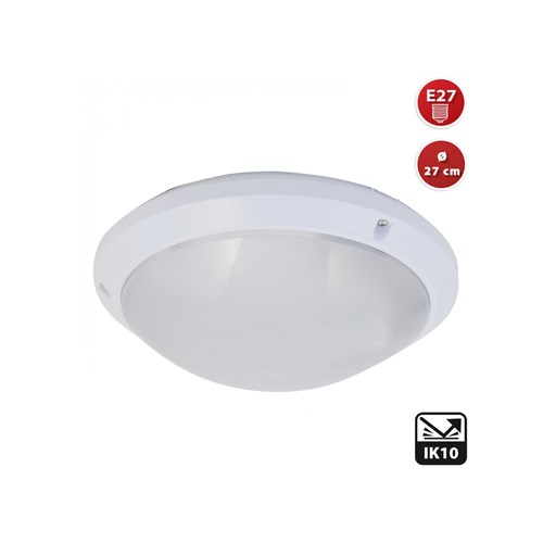 TAKLAMPE E27 VANDALSIKKER HVIT IP54 IK10