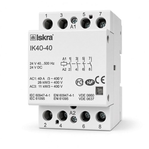 KONTAKTOR MODULÆR 40A 4pol 4NO 24V AC/DC ISKRA