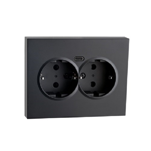 STIKKONTAKT DOBBEL+ 2x USB C INNFELT SORT Sg Armaturen