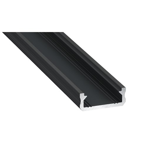 Alu Profil D 6,3X16mm Sort L=2m for led tape med/lokk og endelokk+2 klips