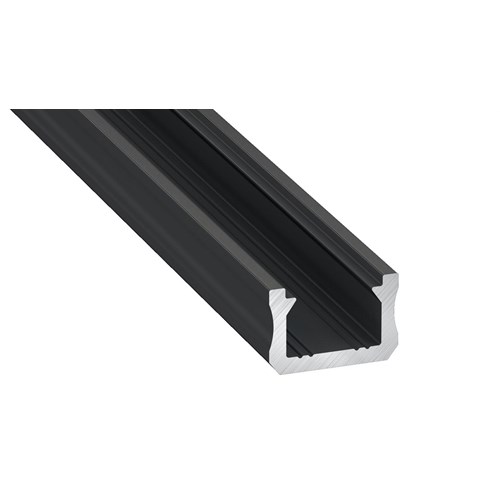 Alu Profil X 8X12mm Sort L=2m for led tape med/lokk og endelokk+2 klips