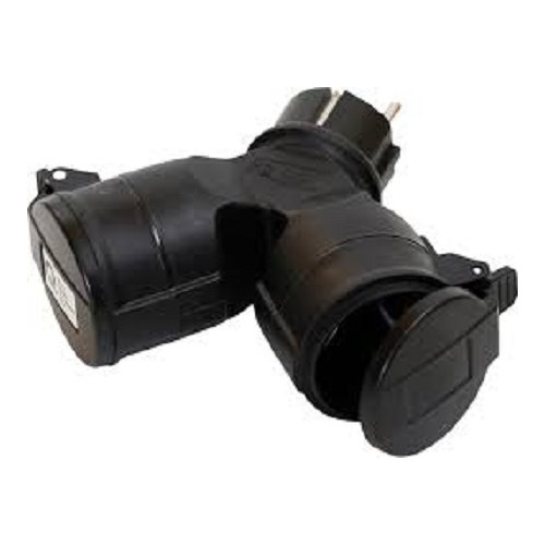 DOBBELTSTØPSEL UTE MED JORD 16A SORT IP44 BLISTER